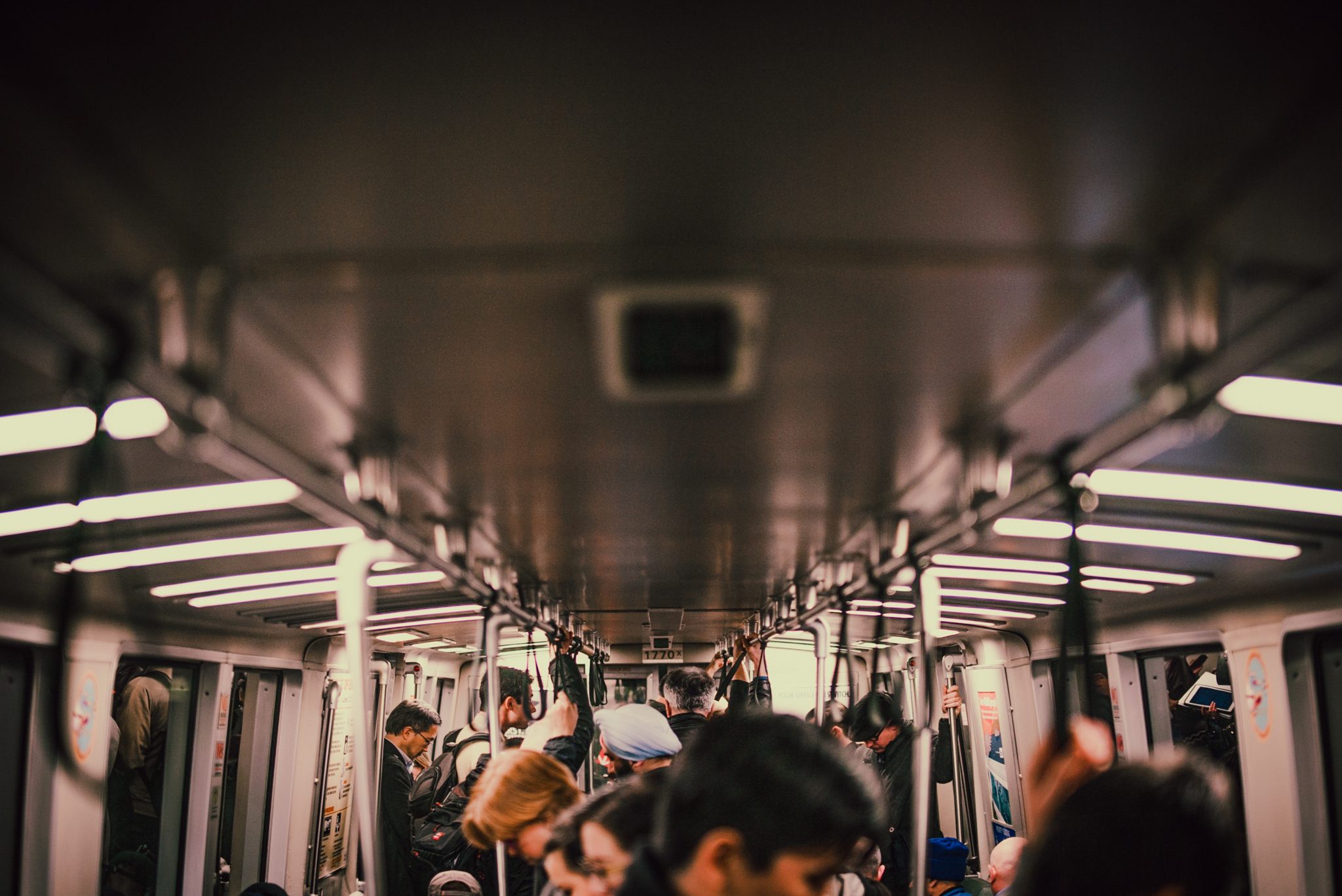 Commute on a crowded subway train